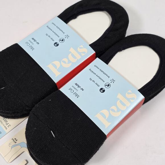PEDS Accessories - PEDS Black Size 5-10 Mid Cut Cushion No-Show Heal grip Liner Socks-2 Pack 6 pair